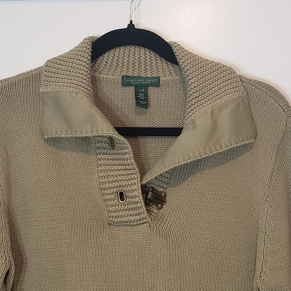 Lauren Ralph Lauren Knit Pullover Sweater Double Metal Clasps Olive Green Size L - Picture 4 of 13